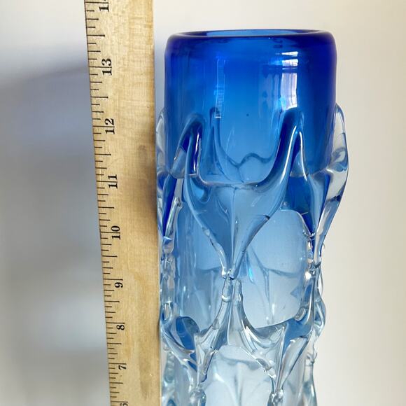 Vintage Hand Made Cobalt Blue Ombré “Web” Italian Art Glass Vase Pair 13” - Picture 10 of 12